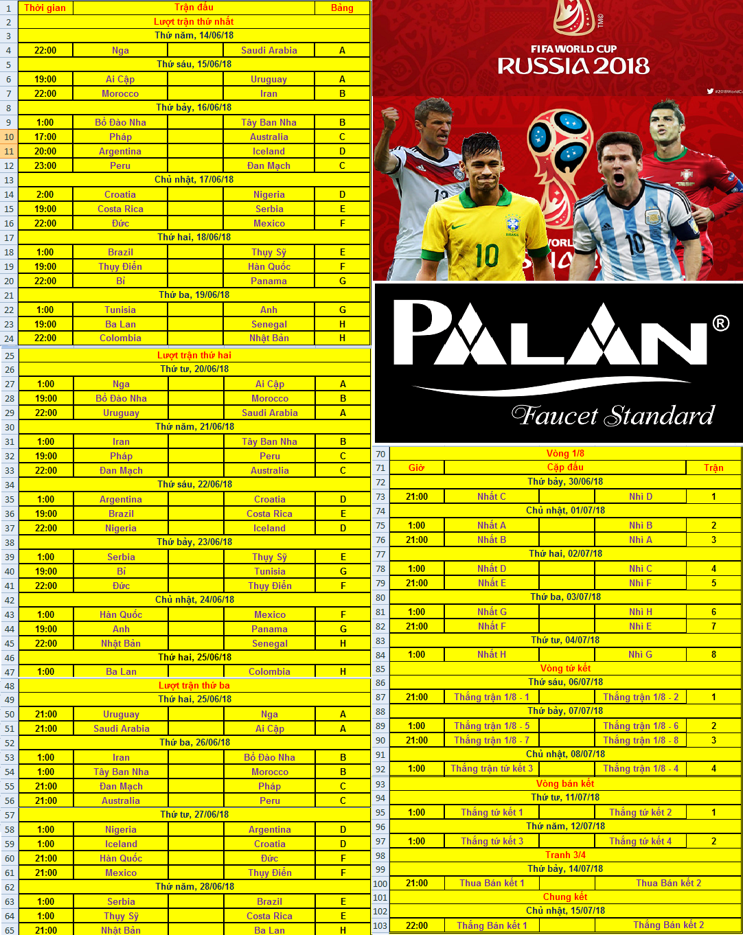Lịch thi đấu World cup 2018